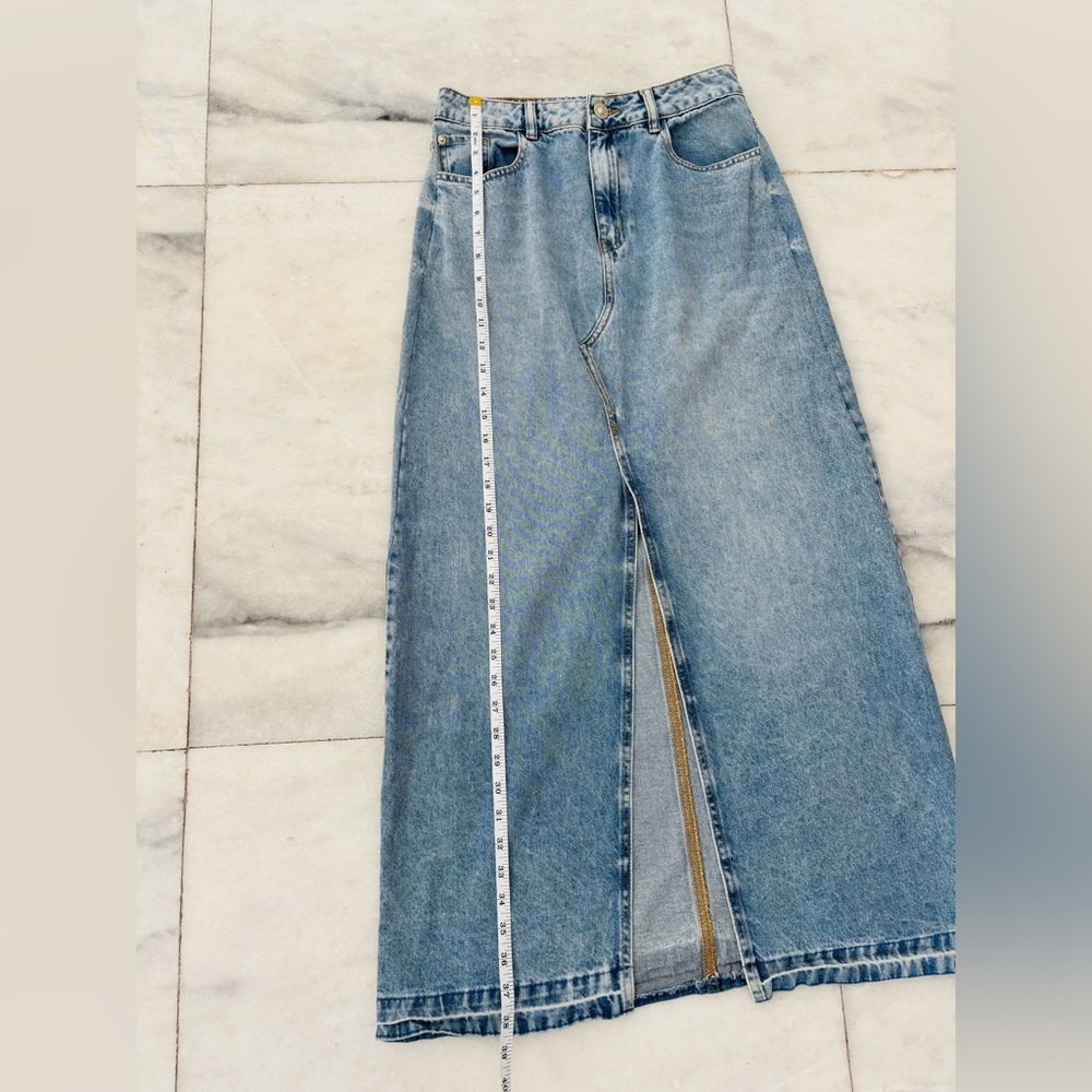 VTG Rifle Denim Maxi Skirt Light Wash Front Slit Womens 10 Boho Hippie Grunge - Picture 5 of 9